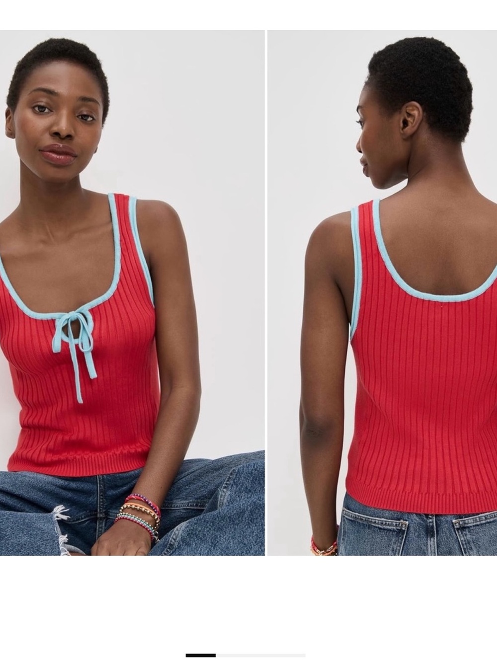 Free People Ribbed Tank Top with Contrast Trim, size Medium